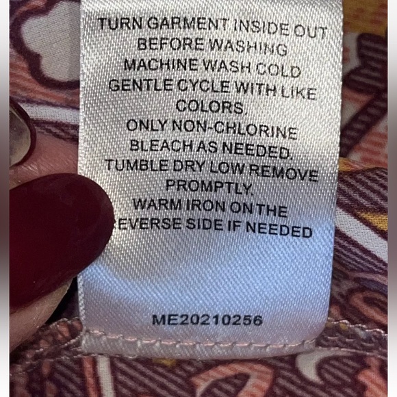 XL Pink Peach Paisley DRESS Wide Stretch Neck Ruffle Trumpet Sleeve RUFFLE HEM - Picture 6 of 14